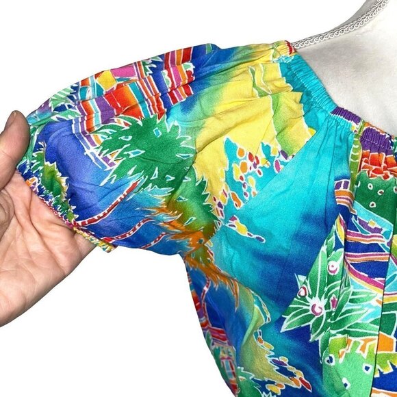 Explosive Womens Crop Top Size Small Vintage Tropical Print Off The Shoulder USA - Picture 5 of 13